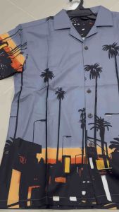 เสื้อฮาวายลายมะพร้าว M-4XL(อก40-52) ผ้าไหมอิตาลี ใส่สบาย ไม่ร้อนผ้าเย็น