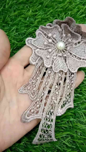 7x14cm Dusty Mauve Pearl Embroidery Lace Flower Applique DIY Sewing Patch Floral Lace Motif Dress Craft Decor