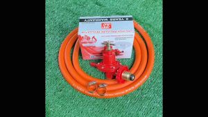 R924 สายแก๊สสีส้มNEKO ยาว 2 เมตร กิ๊บรัด หัวแก๊ส หัวเร่ง หัวปรับแรงดันสูง