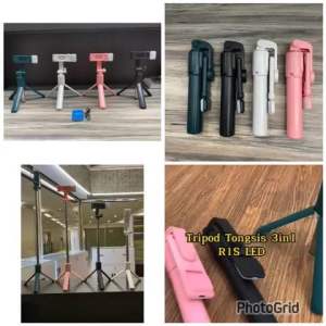 Tongsis Tripod Bluetooth R1S Led 4 in 1 / Selfie Stick 4in1 With Remote Shutter Plus Lampu Flash