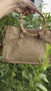 Túi 2hand xách tay có dây đeo bố phối da qaui trúc thật của Nhật  -T917