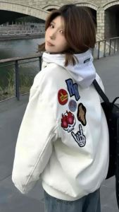 Áo khoác ấm varsity jacket hình thêu xù chất vải full dạ có lót chần bông dày dặn áo bomber vải dạ cao cấp