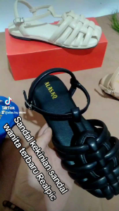 Sandal Wanita Teplek Flat Terbaru Kekinian Elegan Murah Berkualitas Untuk Tua Muda Dewasa Wanita Selop Kronjo Tali L Mewah Cantik Pres Menarik Warna Hitam Crem Biscuit Biru Size 36 Sampe 41 MD-01