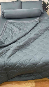 Bộ chăn ga thun Hàn Quốc màu trơn bộ ga thun tông xám