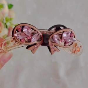 [SHIPS FROM MALAYSIA](L10)Premium Quality Acrylic Ribbon with Rhinestone Banana Hair Clip/ Korea Fashion Hair Accessories