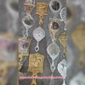 Kaca Gagang Souvenir Kemasan Plastik / Cermin Gagang Oval Kotak / Souvenir Kaca Gagang Silver Gold White / KGS6590