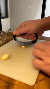 Alat Penghancur / Pengerus Bawang Putih Stainless Steel dengan Ganggang Hitam