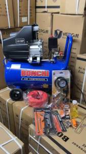 BONCHI ปั๊มลม ถังลม 50 ลิตร รุ่นBC-50L มอเตอร์ทองแดง แถมน้ำมันปั๊มลม 1 ขวด รับประกัน 1 ปีเต็ม