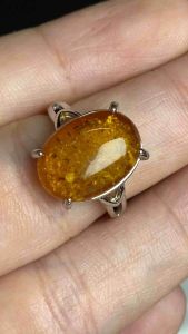 (Real Unit) Natural Flower Amber Stone Big Adjustable Ring 天然花珀可调节戒指 Cincin boleh laras ]S/n:3200238]