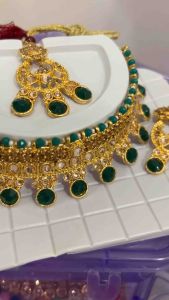 เครื่องประดับอินเดีย สีเขียวทอง พร้อมส่ง สร้อยคอต่างหูที่ติดผม Indian woman jewelry