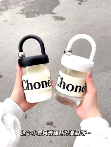 Gelas Minum Premium Bahan Kaca Awet dan Tahan Lama/ Water Cup Portable Dengan Pegangan