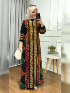 Gamis Jumbo Cap Babar Pindo Kombinasi Cap Colet Gamis Batik Lengan Panjang Kain Rayon Tebal Berkualitas