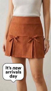 Skort for womens skirt with short inside plain 2ribbon and pleats wooven