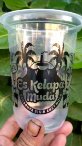 Gelas Cup Plastik ES Kelapa 14oz 16oz 18oz 22oz Oval Datar