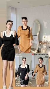 Diva​ Korea Set ชุดเซทเดรสพร้อมเสื้อคลุมคาดิแกน ไหมพรมทอเกรดพรีเมี่ยม