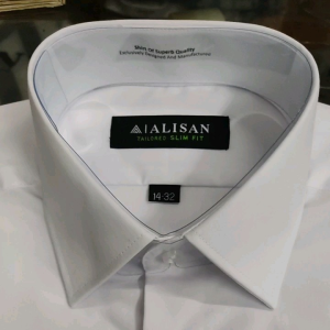 Kemeja Alisan Lengan Panjang Putih & Hitam Slim Fit