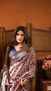 Ajrak Printed Saree with Jacquard Border & Jhallar sarees for women