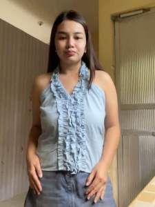 Kelly Vneck Ruffles Backless Linen Top (M-XL)