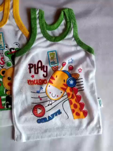 3 Pcs Kaos Singlet Putih Lis Warna Gambar Karakter by Bebe