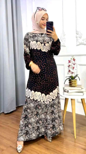 Gamis Cap Sogan Encim Anisa Kekinian Mewah Elegan Ld 110 Busui Rayon Tebal Batik Pekalongan