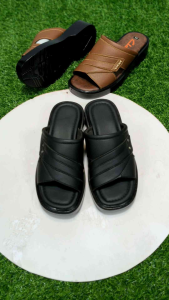 Dép nam quai ngang cao cấp  nâu đen bò đế cao 4.5 cm  tận gốc