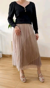 ●ECLAIRE● 003 Rok Skirt Midi Tulle Double Layer Pleated Korea Kasual Casual Mode Basic Santai Import 8211