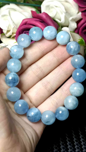 (Certificate) 100% Natural High Grade Aquamarine bracelet 12mm + (证书)100%纯天然冰润海蓝宝手串 12mm +