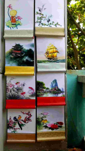 Bộ 4 biểu lụa  viết thư pháp in tranh 4 mẫu kích thước 30cm x 75cm
