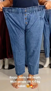 Celana Baggy Jeans Wanita Variasi Kancing Jumbo Muat BB 100KG