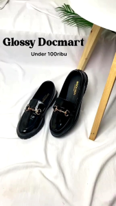 sepatu spatu bot boot karet kulit wanita perempuan cewek warna hitam / sepatu pantifel pantopel perempuan kulit mengkilap warna hitam polos full hitam