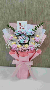 [In Stock] Birthday /Anniversary/Valentine Lily Crochet Flower Crochet Roses Flower Butterfly Ball Ferrero Rocher Chocolate Ball Bouquet