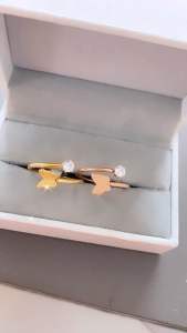 Cincin Kupu Kupu Permata Titanium Wanita Cantik Dan Simple Gold Dan Rosegold CXB39