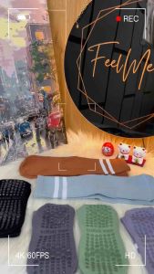 FeelMe KK-091 kaos kaki yoga olahraga Pound Fit senam pilates yogasocks dot grips stripe cotton antislip