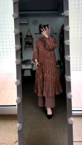 K-FASHION Satu Set Baju Panjang Plisket Leorichi Premium Adem Busui Frendly Long Tunik Wanita Dewasa Muslim Terbaru Kekinian Liora