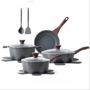 SENSARTE Induction Ready Nonstick 13-Piece Cookware Set with Swiss Granite Coating Healthy Kitchen Cooking Set Stay-Cool Handles PFOA/PFOS Free