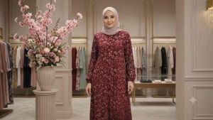 Women Jubah Muslimah Printed Vello Crepe Long Dress Flowy Modest Wear