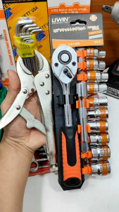 (Tặng Kìm Bấm Japan) Bộ khẩu tuýp sửa chữa ôtô xe máy từ 8-24mm thép Cr-v không gỉ