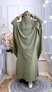 BISA COD One Set Gamis Syari+Hijab Jumbo Kode ISMAYA Bahan Kringkel Premium By Ory AjeZas Collection
