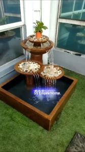 S8 Yellow Feng Shui 3x3 Water Pond Fountain Garden Water Feature Balinese Sandstone Deco Fish Waterfall