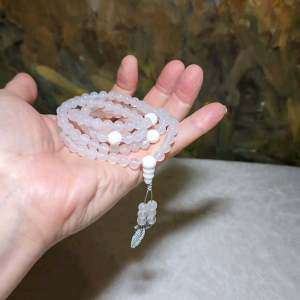 Gegegems Creation 6mm Premium Icy white Chalcedony with 8mm Che Qu Medicine Dzi Lotus &Hulu 108 mala necklace 优质冰白玉髓硨磲药师珠蓮花珠三通108念珠項链
