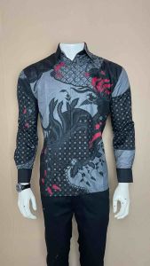 Kemeja batik pria motif gagak abu
