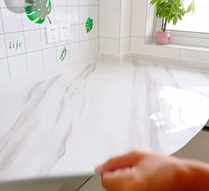 Stiker Marmer Glossy Tebal L122CmxP48Meter Pelapis Meja Kayu Kaca Lemari Dinding Dapur Anti Air Minyak & Panas