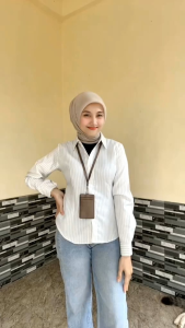 Luna Stripe Fitted Shirt - Kemeja Wanita Fitted Tali Pinggang - Atasan Wanita Salur Basic Casual