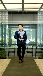 BRAHMANA biru navy kemeja batik pria lengan panjang berlapis furing/atasan baju pria lengan panjang formal kasual kerja kondangan wisuda