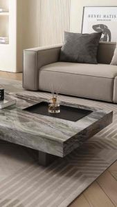 (Hàng nhập khẩu) Bàn trà đơn Sofa phòng khách ROCKY1 mặt đá cẩm thạch chữ nhật chân inox sang trọng hiện đại