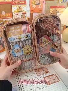 Túi Bút Hộp CAPYBARA Dạng Đứng Da PU Bề Mặt PVC Chống Nước Cute