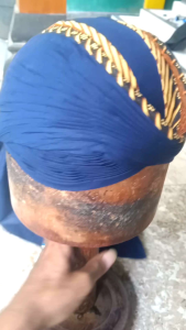 BLANGKON JOGJA JAWA MOTIF SAMURAI BIRU KLIWIR PANJANG KUALITAS HALUS BISA LIPAT DAN CUCI DEWASA