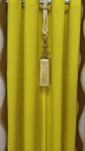 Yellow Curtain Printed & Plain Spiral Design with Ring Holes