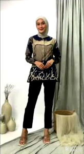 BATIK PASANGANSERASI COUPLE KEMEJA LENGAN PANJANG DAN TUNIK BOLERO BLOUSE MOTIF INARA NAVY MLXL XXL