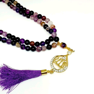 TASBIH BATU KECUBUNG AMETHYST+LAFADZ ALLAH 8MM 99 BUTIR